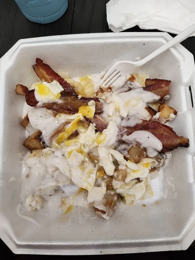 Biscuits and Gravy with Potatoes and Bacon